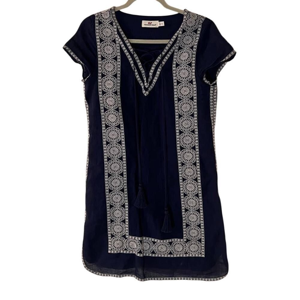 Vineyard Vines Navy Lace Up Embroidered Tunic Dress Sz. 2